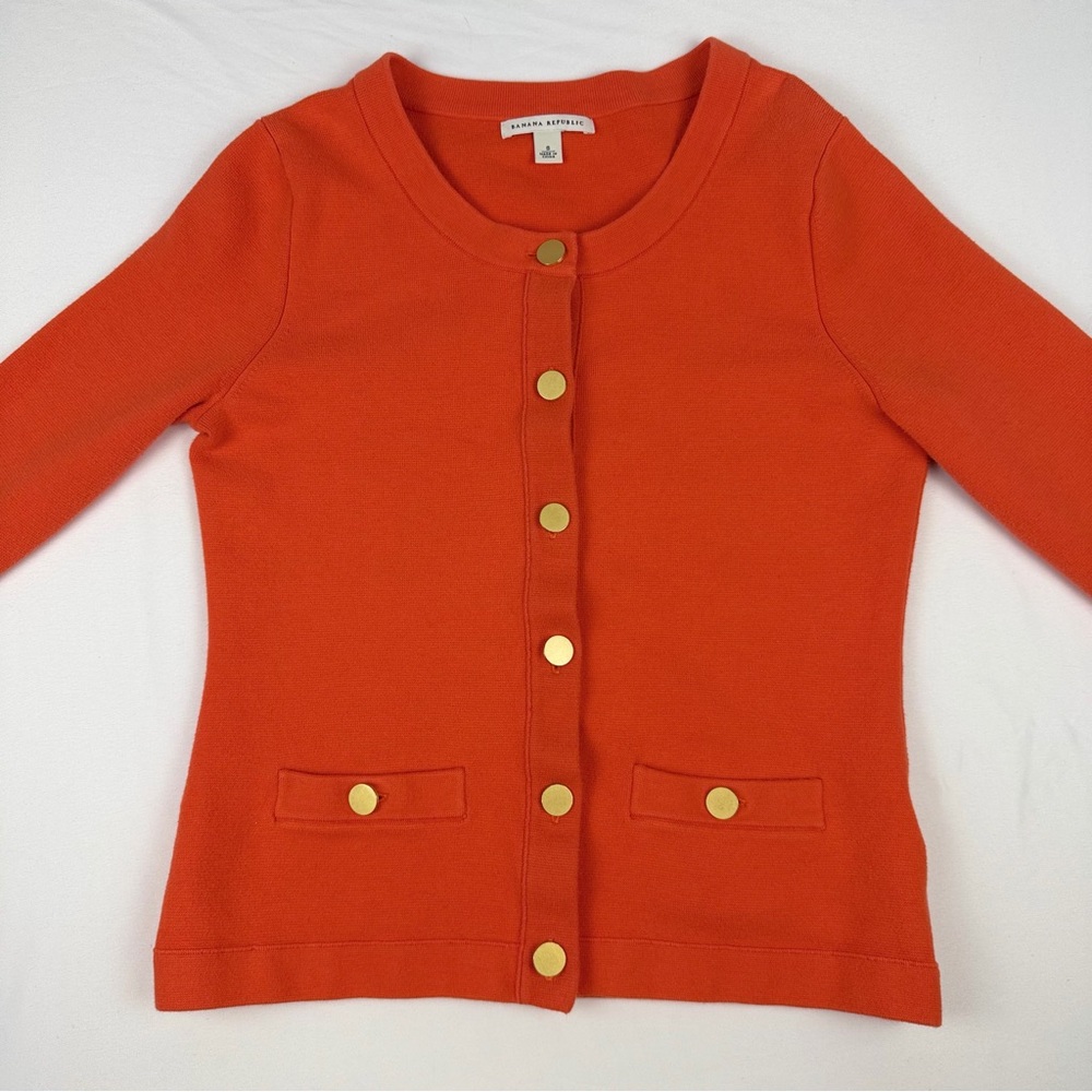 Banana Republic Orange Cardigan Sweater Gold Button Detail Size Small - Picture 13 of 14